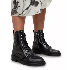 All Saints Donita Black Leather Buckle Combat Boot Size 39 Never Worn